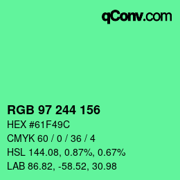 カラーコード: RGB 97 244 156 | qconv.com