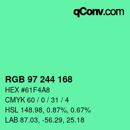 Color code: RGB 97 244 168 | qconv.com