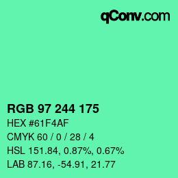 Color code: RGB 97 244 175 | qconv.com