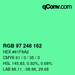 Color code: RGB 97 248 162 | qconv.com