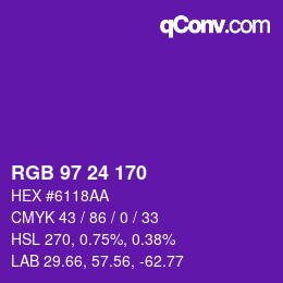 颜色代码: RGB 97 24 170 | qconv.com