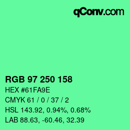 颜色代码: RGB 97 250 158 | qconv.com