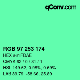 Color code: RGB 97 253 174 | qconv.com