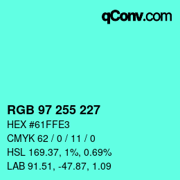 カラーコード: RGB 97 255 227 | qconv.com