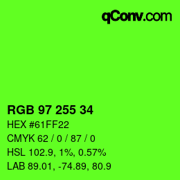 カラーコード: RGB 97 255 34 | qconv.com