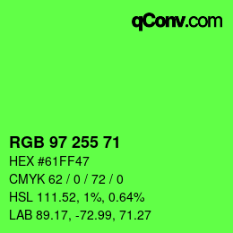 Color code: RGB 97 255 71 | qconv.com