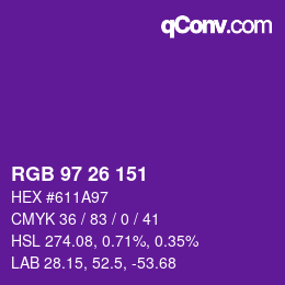 Color code: RGB 97 26 151 | qconv.com