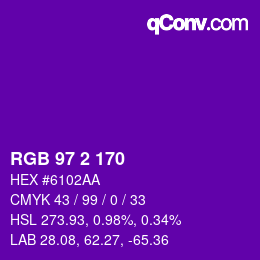 カラーコード: RGB 97 2 170 | qconv.com