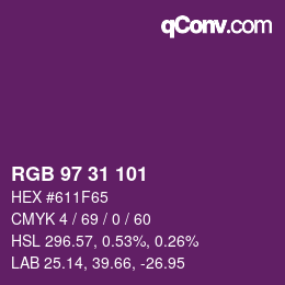 Color code: RGB 97 31 101 | qconv.com