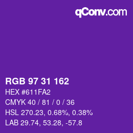 Color code: RGB 97 31 162 | qconv.com