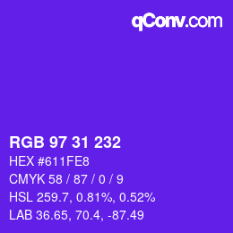 Color code: RGB 97 31 232 | qconv.com