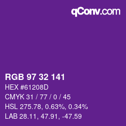 Color code: RGB 97 32 141 | qconv.com