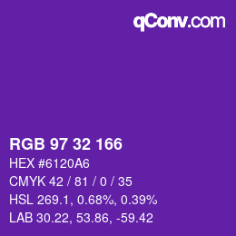 Color code: RGB 97 32 166 | qconv.com