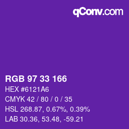 Color code: RGB 97 33 166 | qconv.com