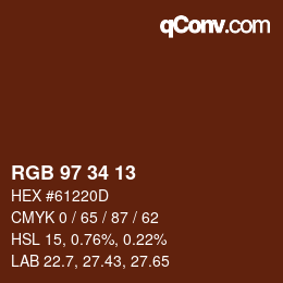 カラーコード: RGB 97 34 13 | qconv.com