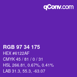 Color code: RGB 97 34 175 | qconv.com