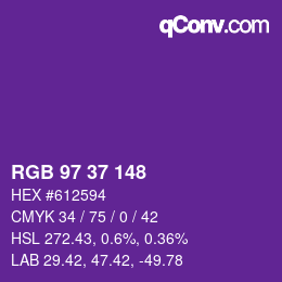 カラーコード: RGB 97 37 148 | qconv.com