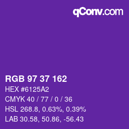 颜色代码: RGB 97 37 162 | qconv.com