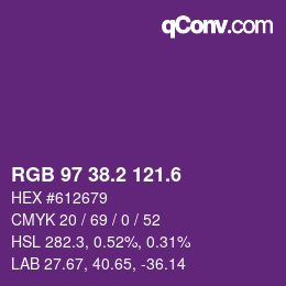 カラーコード: RGB 97 38.2 121.6 | qconv.com