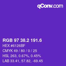 カラーコード: RGB 97 38.2 191.6 | qconv.com
