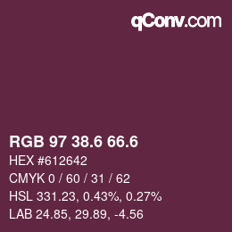 カラーコード: RGB 97 38.6 66.6 | qconv.com