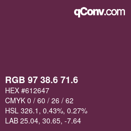 カラーコード: RGB 97 38.6 71.6 | qconv.com