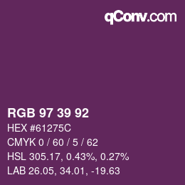 カラーコード: RGB 97 39 92 | qconv.com