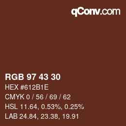 Color code: RGB 97 43 30 | qconv.com