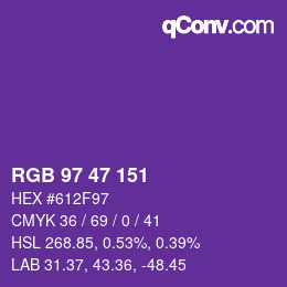 Color code: RGB 97 47 151 | qconv.com