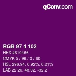 Color code: RGB 97 4 102 | qconv.com