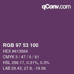 颜色代码: RGB 97 53 100 | qconv.com