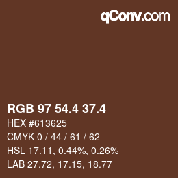 カラーコード: RGB 97 54.4 37.4 | qconv.com