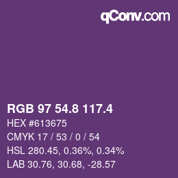 カラーコード: RGB 97 54.8 117.4 | qconv.com