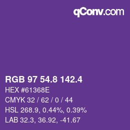 カラーコード: RGB 97 54.8 142.4 | qconv.com