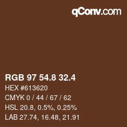 カラーコード: RGB 97 54.8 32.4 | qconv.com