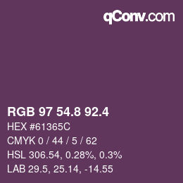 カラーコード: RGB 97 54.8 92.4 | qconv.com