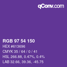 Color code: RGB 97 54 150 | qconv.com