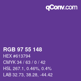 カラーコード: RGB 97 55 148 | qconv.com