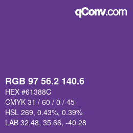 カラーコード: RGB 97 56.2 140.6 | qconv.com