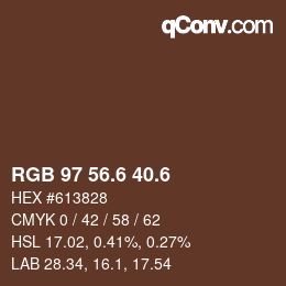 カラーコード: RGB 97 56.6 40.6 | qconv.com