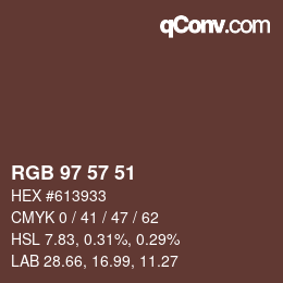 颜色代码: RGB 97 57 51 | qconv.com