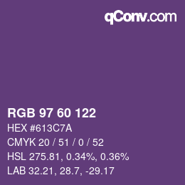 颜色代码: RGB 97 60 122 | qconv.com