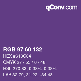 カラーコード: RGB 97 60 132 | qconv.com