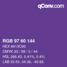 颜色代码: RGB 97 60 144 | qconv.com