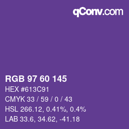 颜色代码: RGB 97 60 145 | qconv.com
