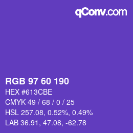 颜色代码: RGB 97 60 190 | qconv.com