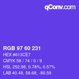 颜色代码: RGB 97 60 231 | qconv.com