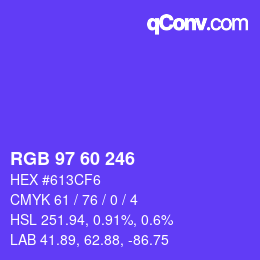 颜色代码: RGB 97 60 246 | qconv.com