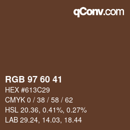 颜色代码: RGB 97 60 41 | qconv.com
