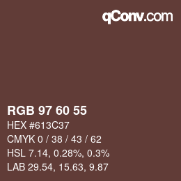 颜色代码: RGB 97 60 55 | qconv.com